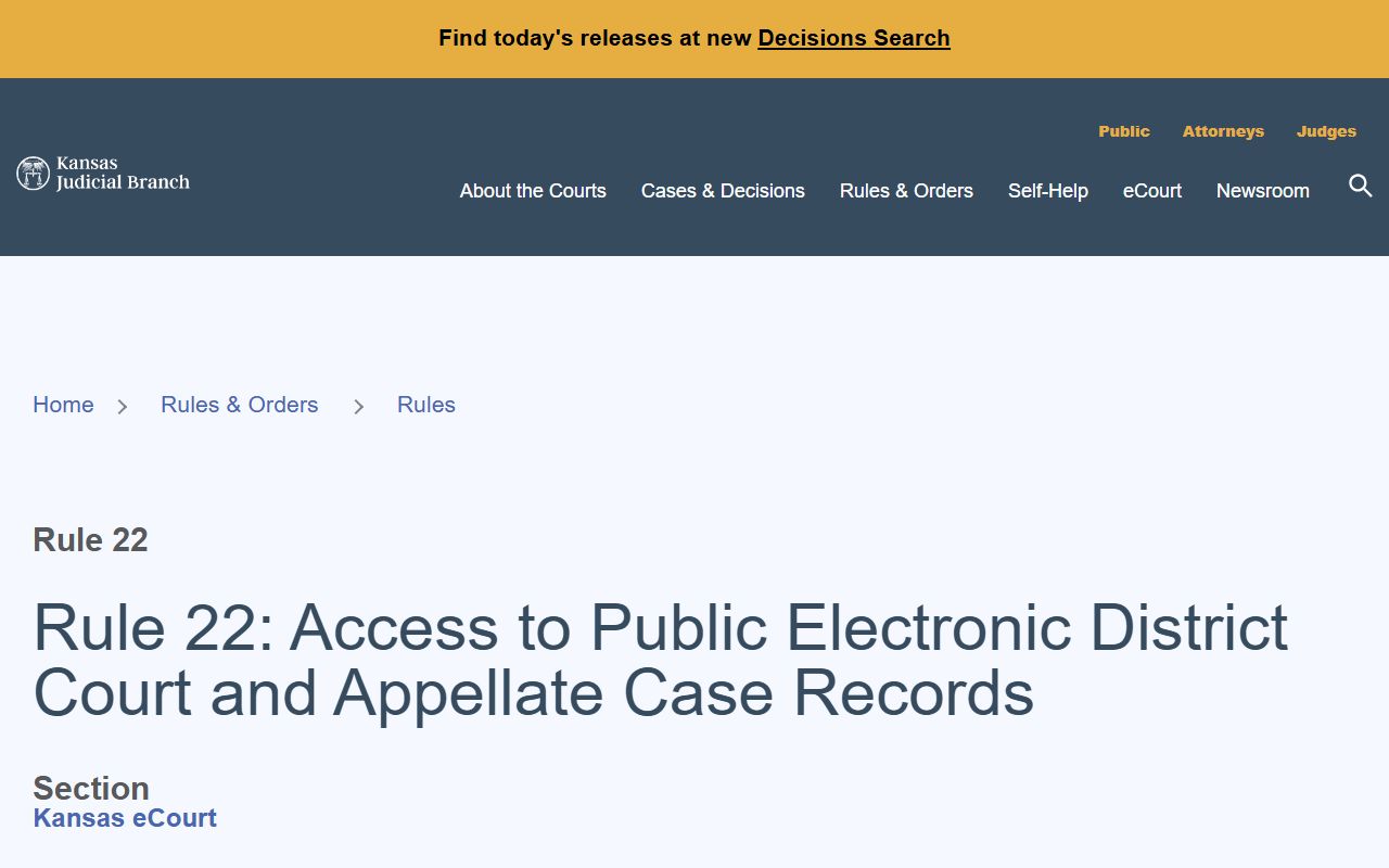 Washington County court records Kansas eCourt public access rule