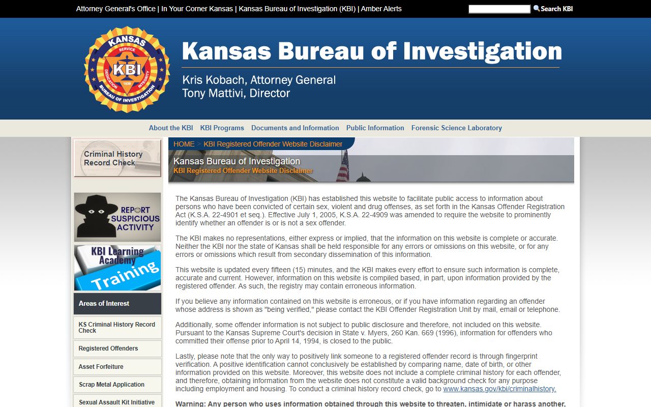 Washington County arrest records KBI registered offender search