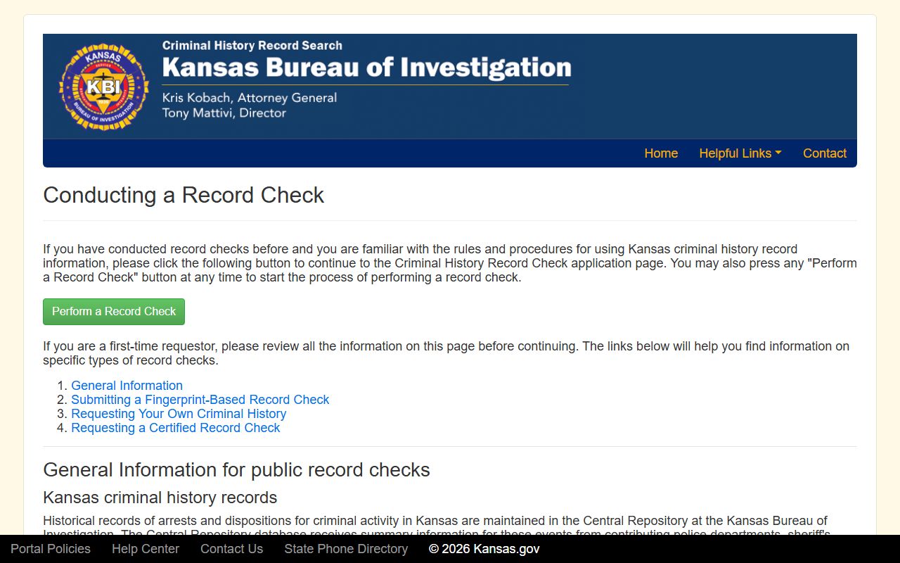 Washington County arrest records KBI criminal history record check details