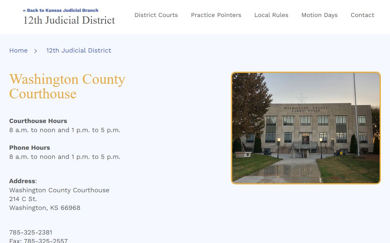 Washington County court records Kansas Judicial Branch courthouse listing