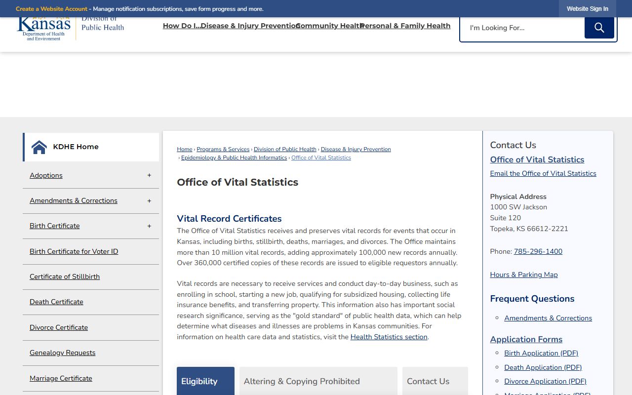 Washington County marriage and divorce records KDHE Office of Vital Statistics