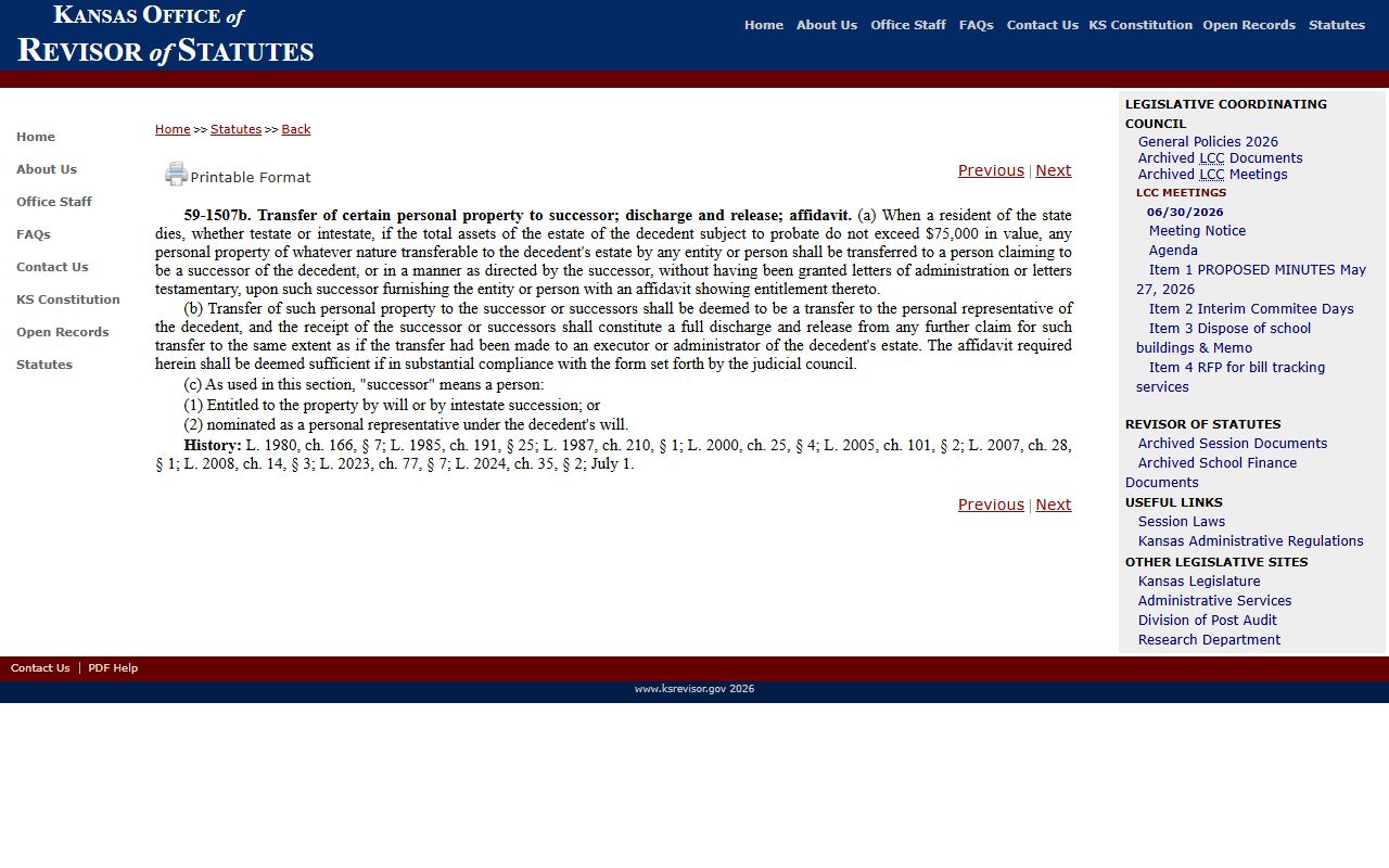 Washington County probate records small estate affidavit statute